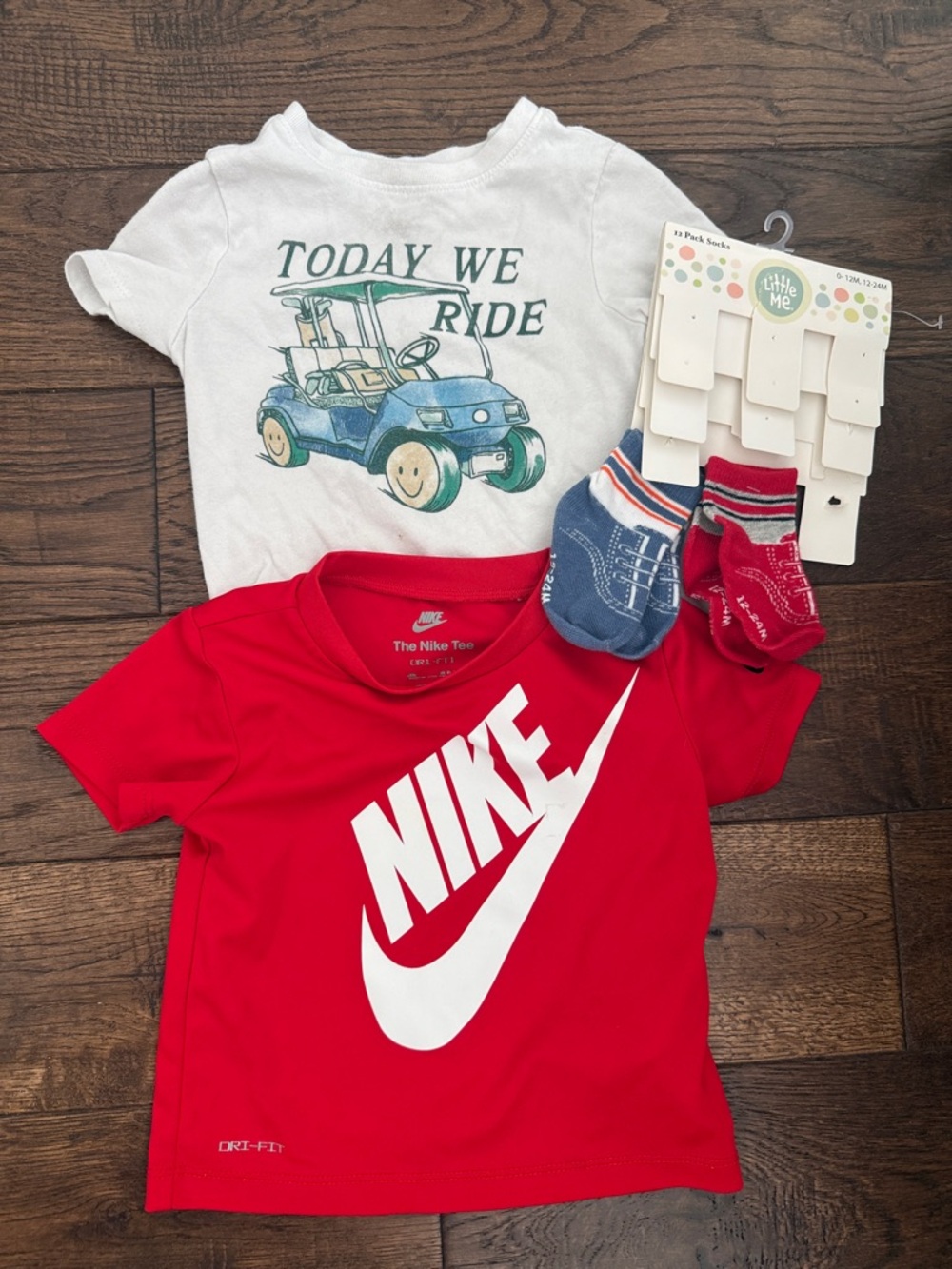 Nike Red Short Sleeve Logo Tee and two pairs of brand new socks